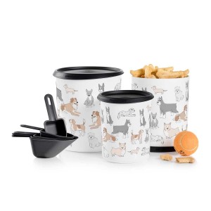 Dry Storage Tupperware Tupperpets One Touch Canister & Scoop Set/Pawsome Pups Black / White | 43827-AVZQ