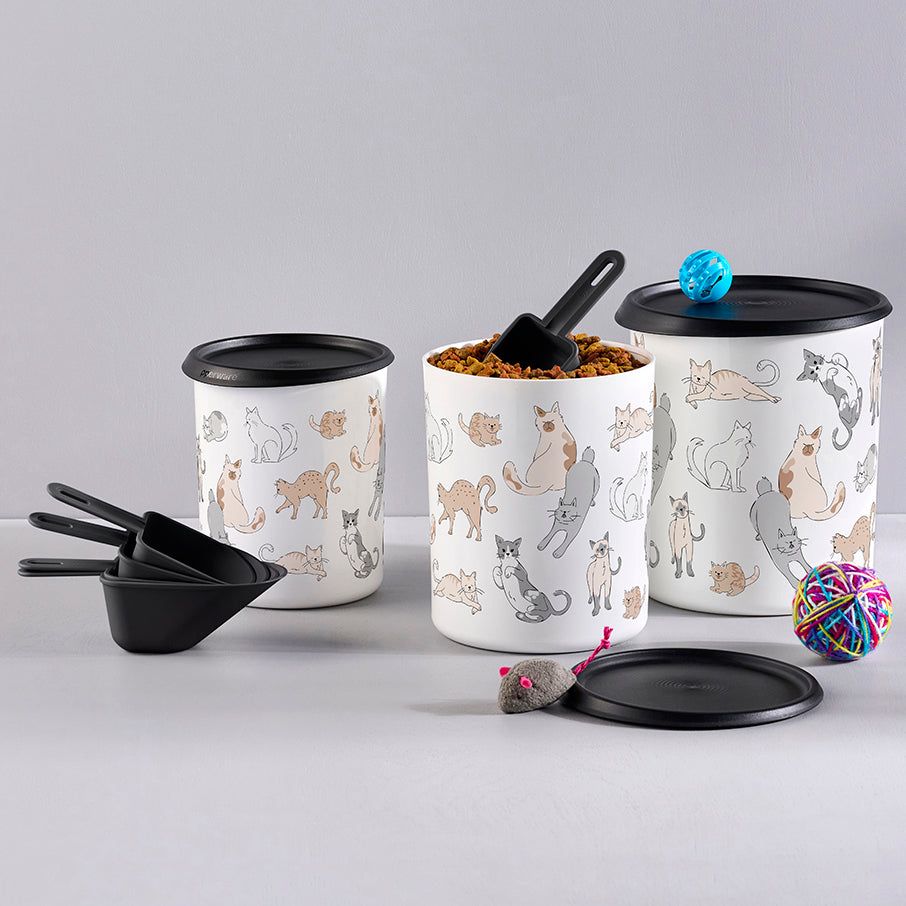 Dry Storage Tupperware Tupperpets One Touch Canister & Scoop Set/Cozy Cats Black / White | 90753-CPFX