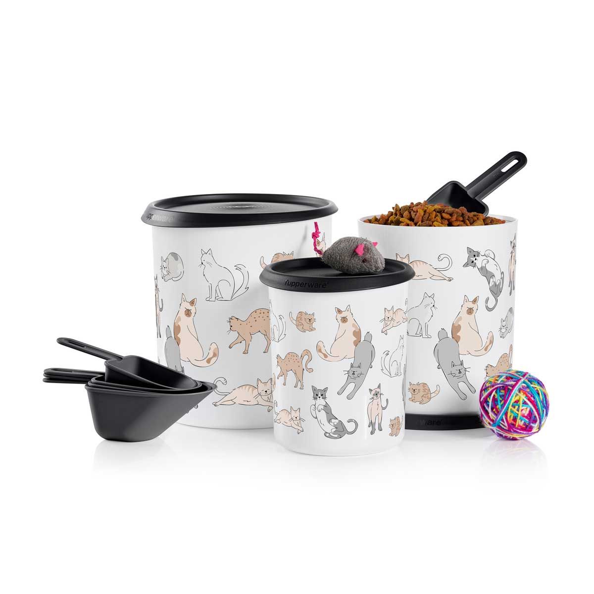 Dry Storage Tupperware Tupperpets One Touch Canister & Scoop Set/Cozy Cats Black / White | 90753-CPFX