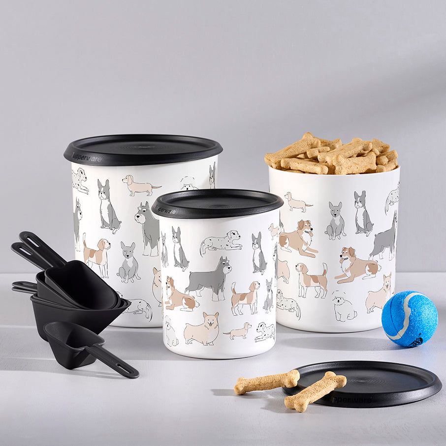 Dry Storage Tupperware Tupperpets One Touch Canister & Scoop Set/Pawsome Pups Black / White | 43827-AVZQ