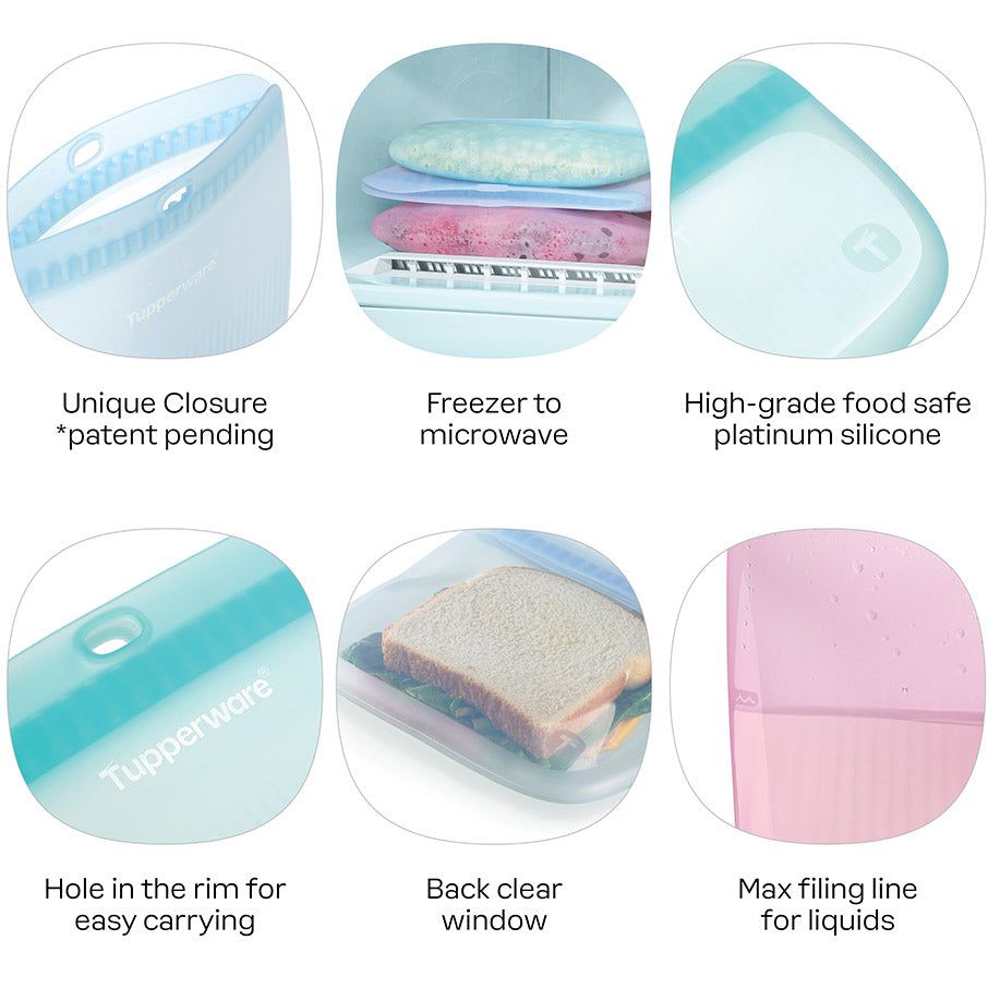 Lunch and Snacks Tupperware The Ultimate Silicone Slim Bag Set Turquoise / White | 56239-CLIA