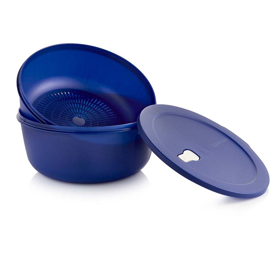Microwave Reheatable Tupperware Crystalwave 16-cup/3.8 L Round With Colander Blue | 05329-MFGE