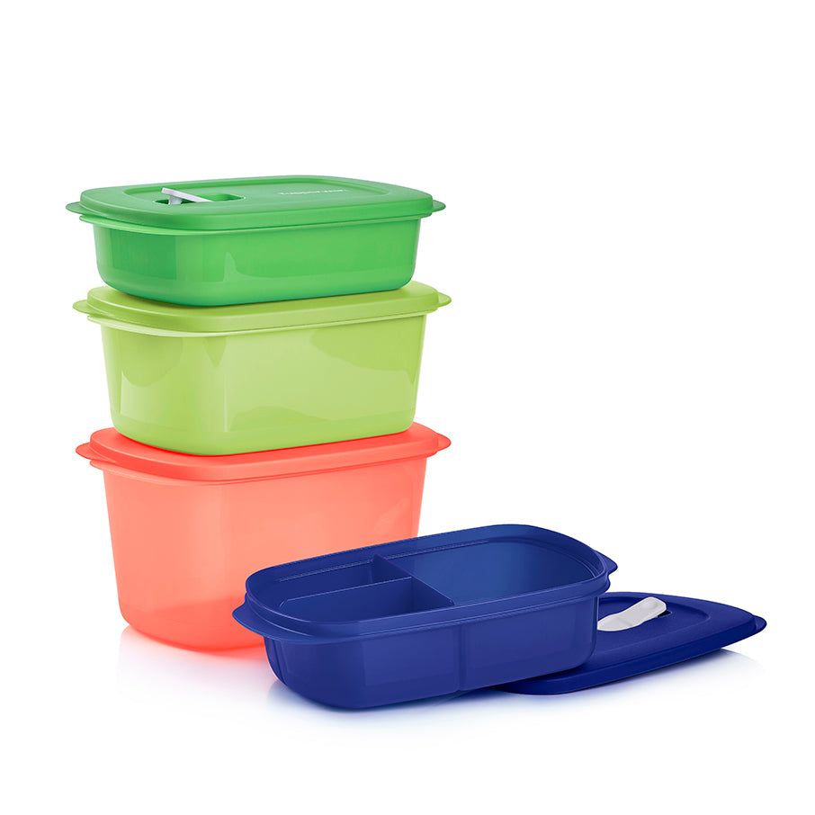 Microwave Reheatable Tupperware Crystalwave 4-pc. Rectangular Set Blue | 78130-LTBM