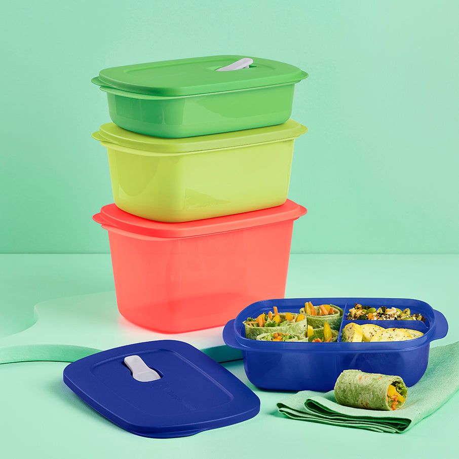 Microwave Reheatable Tupperware Crystalwave 4-pc. Rectangular Set Blue | 78130-LTBM