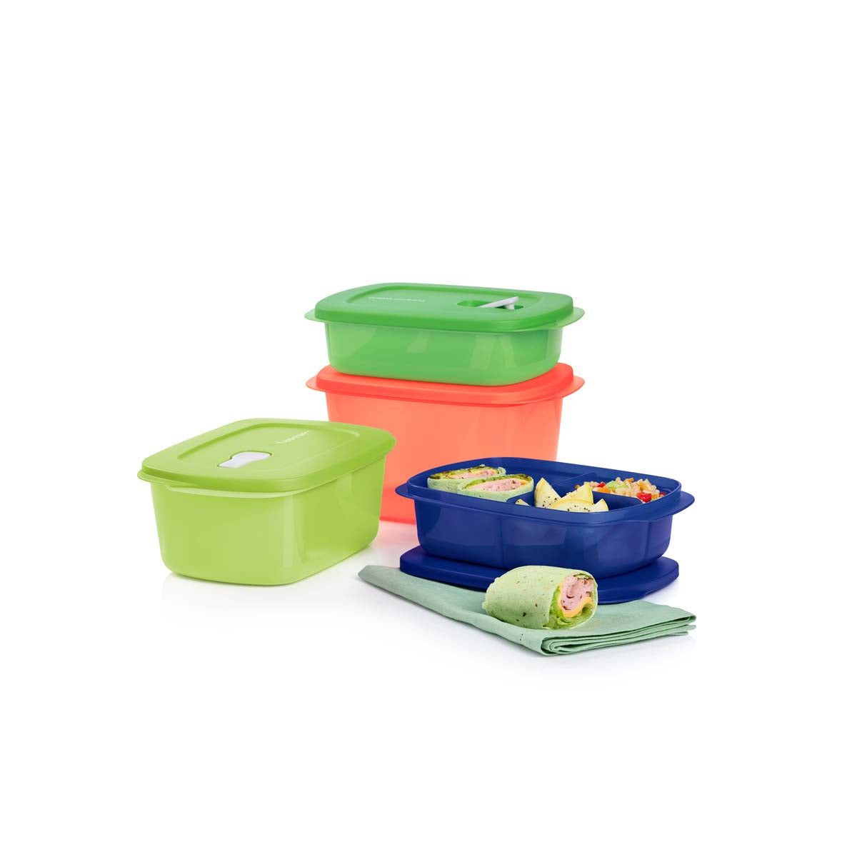 Microwave Reheatable Tupperware Crystalwave 4-pc. Rectangular Set Blue | 78130-LTBM