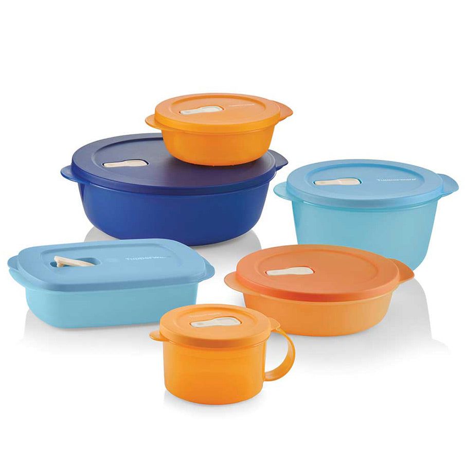 Microwave Reheatable Tupperware Crystalwave 6-pc. Set Brown / Deep Blue / Blue | 15802-HGQP